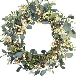 20Inch Front Door Window Hanging Artificial Green Leaf Eucalyptus Wreath